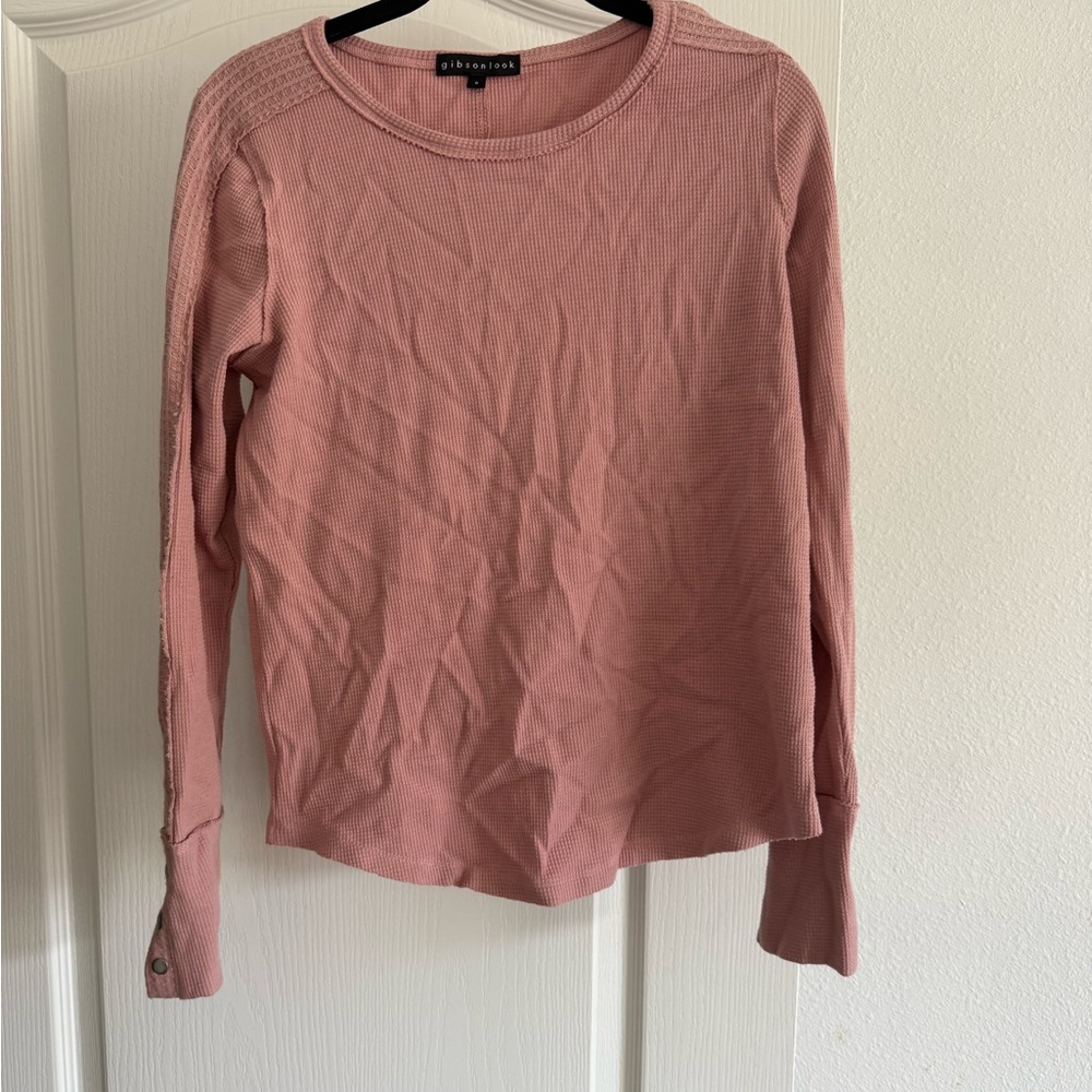 GibsonLook Snap Sleeve Top In Pink SZ S